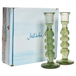 Juliska Provence French Country Basil Glass 7" Candlestick Holder - Set of 2|