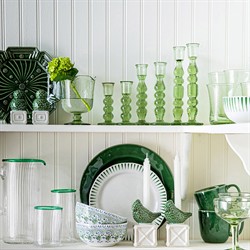 Juliska Provence French Country Basil Glass 7" Candlestick Holder - Set of 2|