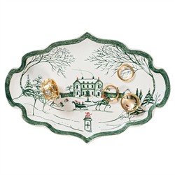 Juliska Country Estate Winter Frolic French Evergreen Ceramic Serving Tray|