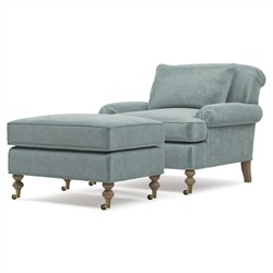 Carter Traditional Light Blue Performance Velvet Caster Rectangular Ottoman|