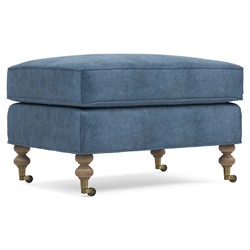 Carter Updated Traditional Blue Performance Velvet Caster Rectangular Ottoman|