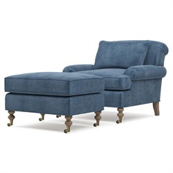 Carter Updated Traditional Blue Performance Velvet Caster Rectangular Ottoman|