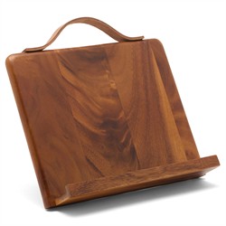 Arwen Updated Traditional Brown Wood Leather Handle Recipe Stand|