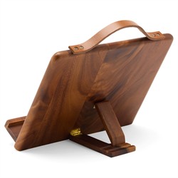Arwen Updated Traditional Brown Wood Leather Handle Recipe Stand|