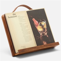 Arwen Updated Traditional Brown Wood Leather Handle Recipe Stand|