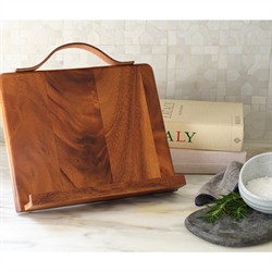Arwen Updated Traditional Brown Wood Leather Handle Recipe Stand|