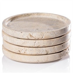 Selene Coastal Beige Travertine Marble Coaster - Set of 4|