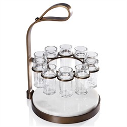 Tristan Modern Tequila Shot Glass White Marble Cutting Board Set|