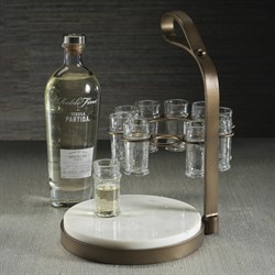 Tristan Modern Tequila Shot Glass White Marble Cutting Board Set|