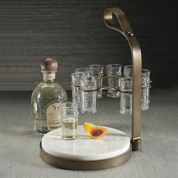 Tristan Modern Tequila Shot Glass White Marble Cutting Board Set|