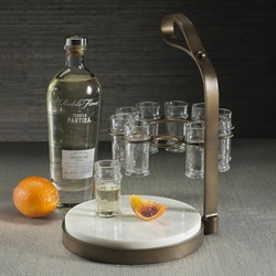 Tristan Modern Tequila Shot Glass White Marble Cutting Board Set|