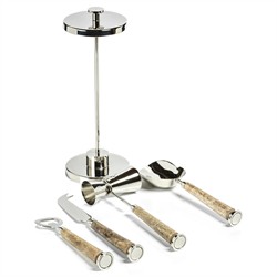 Galo Modern Classic Beige Wood Handle Stainless Steel 5 Piece Bar Tool Set|