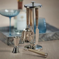 Galo Modern Classic Beige Wood Handle Stainless Steel 5 Piece Bar Tool Set|