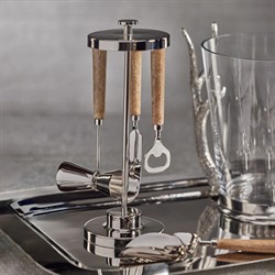 Galo Modern Classic Beige Wood Handle Stainless Steel 5 Piece Bar Tool Set|