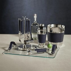Weston Modern Classic Blue Leather Handle Polished Nickel 5 Piece Bar Tool Set|