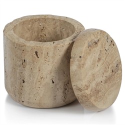 Selene Coastal Beach Beige Travertine Marble Canister|