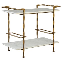 Natalia Modern Classic White Marble Gold Iron Bar Cart|