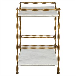 Natalia Modern Classic White Marble Gold Iron Bar Cart|