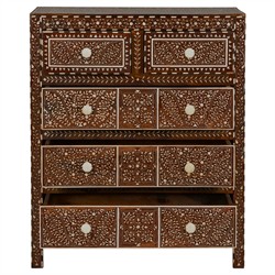 Lane Updated Traditional Brown Wood Bone Inlay Chest|