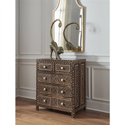 Lane Updated Traditional Brown Wood Bone Inlay Chest|