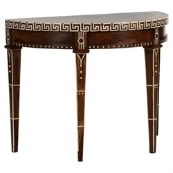 Lane Updated Traditional Brown Wood Bone Inlay Demilune Console Table|
