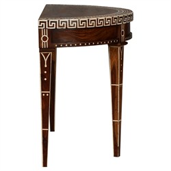 Lane Updated Traditional Brown Wood Bone Inlay Demilune Console Table|