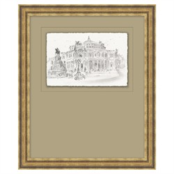 Saffira French Country Architecture Antique Gold Frame Diptych Illustration - 18x15|