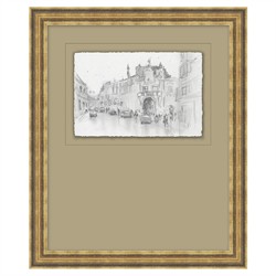 Saffira French Country Architecture Antique Gold Frame Diptych Illustration - 18x15|