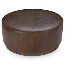 Leopold Rustic Lodge Dark Brown Leather Round Cocktail Ottoman|