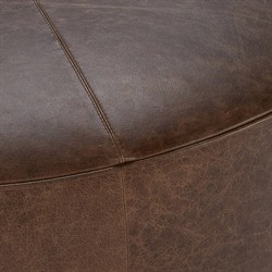 Leopold Rustic Lodge Dark Brown Leather Round Cocktail Ottoman|