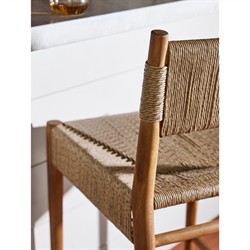 Almira Coastal Beach Natural Teak Wood Woven Outdoor Counter Stool|