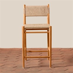 Almira Coastal Beach Natural Teak Wood Woven Outdoor Counter Stool|