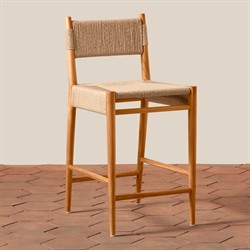 Almira Coastal Beach Natural Teak Wood Woven Outdoor Counter Stool|