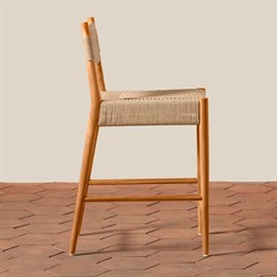 Almira Coastal Beach Natural Teak Wood Woven Outdoor Counter Stool|