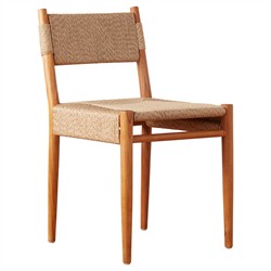 Almira Coastal Beach Natural Teak Woven Outdoor Dining Chair|