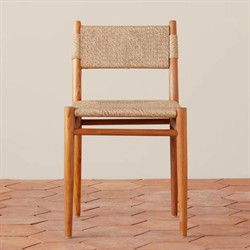 Almira Coastal Beach Natural Teak Woven Outdoor Dining Chair|