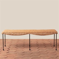 Mirea Coastal Beach Natural Rattan Woven Iron Outdoor Bench|