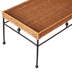 Mirea Coastal Beach Natural Rattan Woven Iron Rectangular Outdoor Coffee Table|