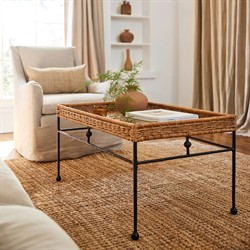 Mirea Coastal Beach Natural Rattan Woven Iron Rectangular Outdoor Coffee Table|