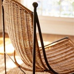 Mirea Coastal Beach Natural Rattan Woven Iron Outdoor Lounge Chair|
