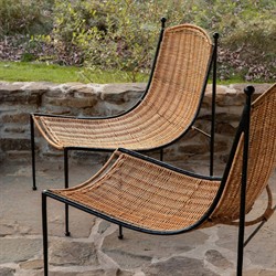Mirea Coastal Beach Natural Rattan Woven Iron Outdoor Lounge Chair|