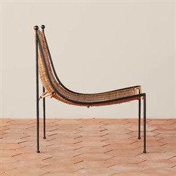 Mirea Coastal Beach Natural Rattan Woven Iron Outdoor Lounge Chair|