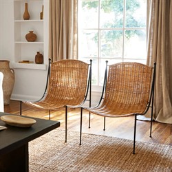 Mirea Coastal Beach Natural Rattan Woven Iron Outdoor Lounge Chair|