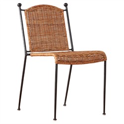 Mirea Coastal Beach Natural Rattan Woven Iron Stackable Outdoor Dining Chair|