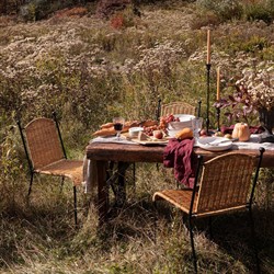 Mirea Coastal Beach Natural Rattan Woven Iron Stackable Outdoor Dining Chair|