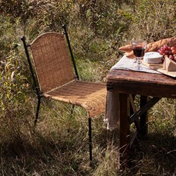 Mirea Coastal Beach Natural Rattan Woven Iron Stackable Outdoor Dining Chair|