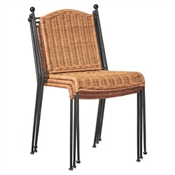 Mirea Coastal Beach Natural Rattan Woven Iron Stackable Outdoor Dining Chair|