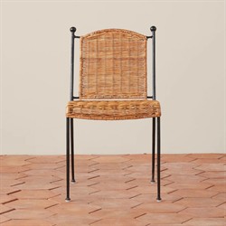 Mirea Coastal Beach Natural Rattan Woven Iron Stackable Outdoor Dining Chair|