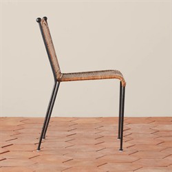 Mirea Coastal Beach Natural Rattan Woven Iron Stackable Outdoor Dining Chair|