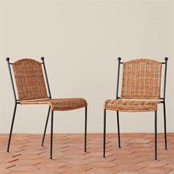Mirea Coastal Beach Natural Rattan Woven Iron Stackable Outdoor Dining Chair|